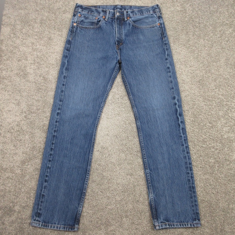 Levis Jeans Mens 34x32 Blue 505‎ Regular Straight Faded All Cotton Denim Pants